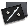 Rounded w/ Dimple Cufflinks & Ball Point Pen Set with 2-Piece Gift Box
